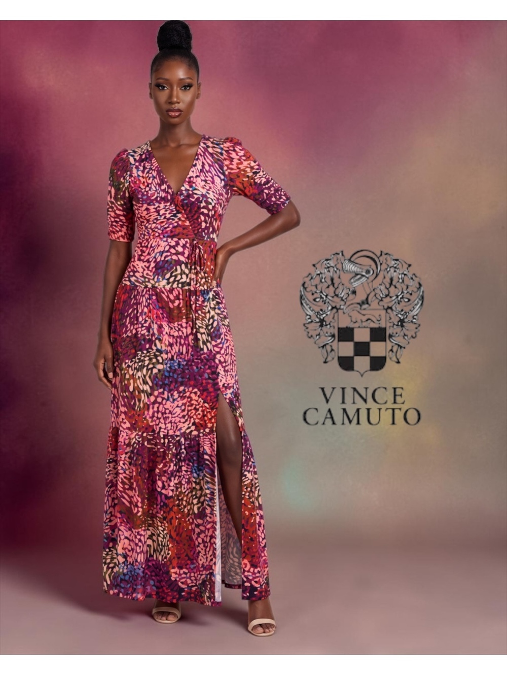 NWT Vince Camuto Front-Shirred Chiffon Maxi Dress Size 2
